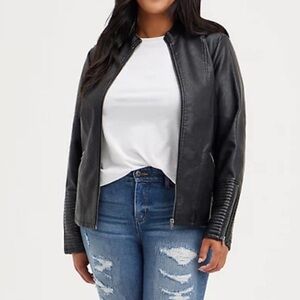 Torrid Womens Faux Leather Moto Jacket Size 3X Zip Up Collarless Biker Coat Plus